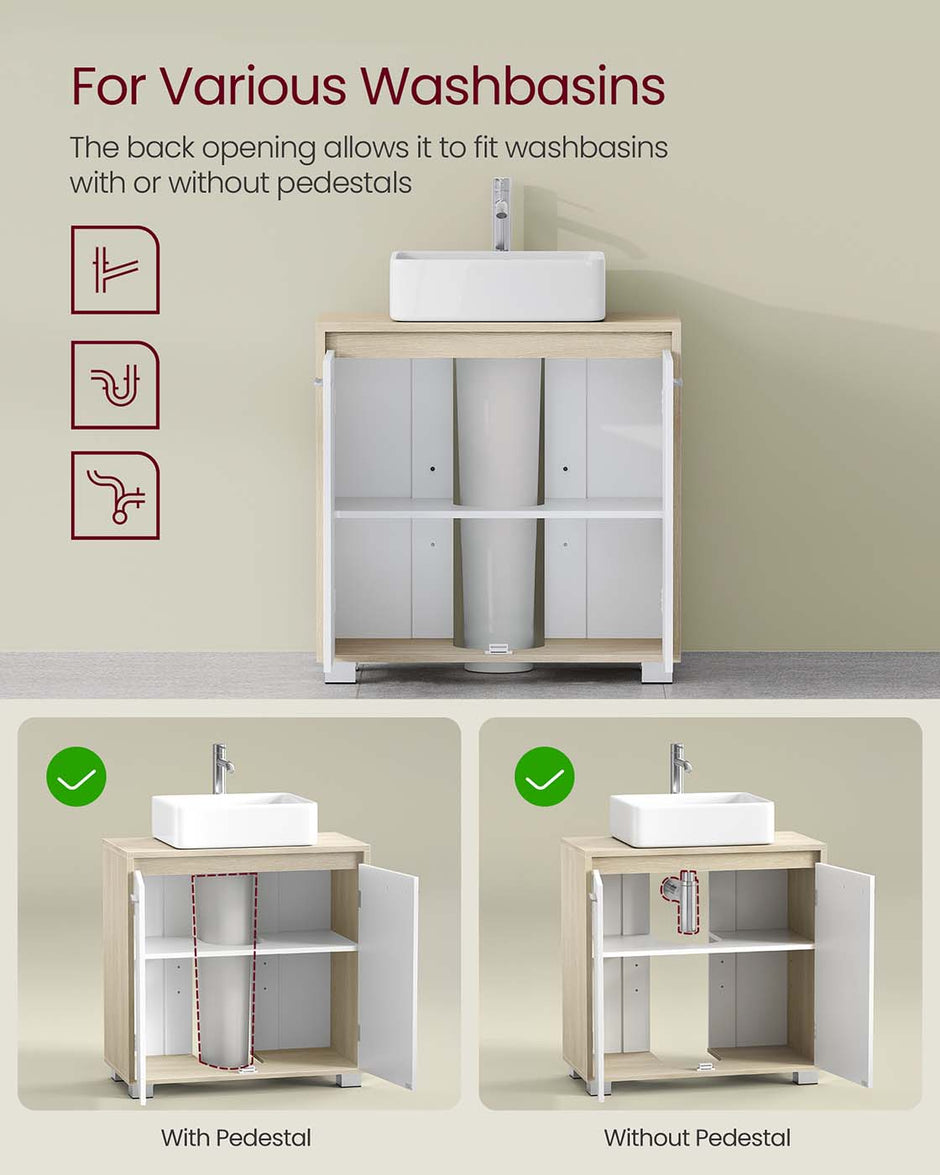 Under Sink Bathroom Cabinet – MDF – Natural Beige and Cloud White – Two Storage Compartments