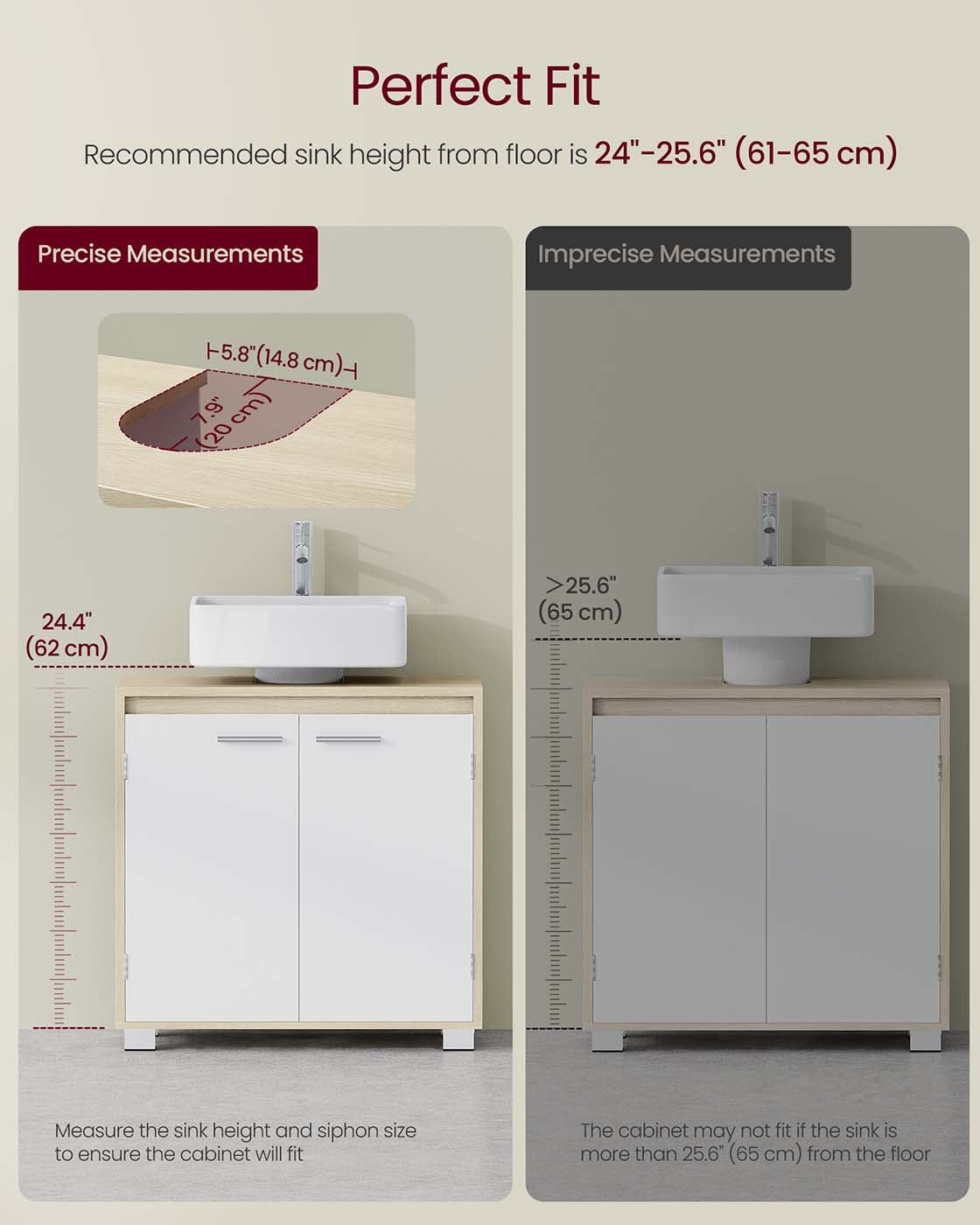 Under Sink Bathroom Cabinet – MDF – Natural Beige and Cloud White – Two Storage Compartments