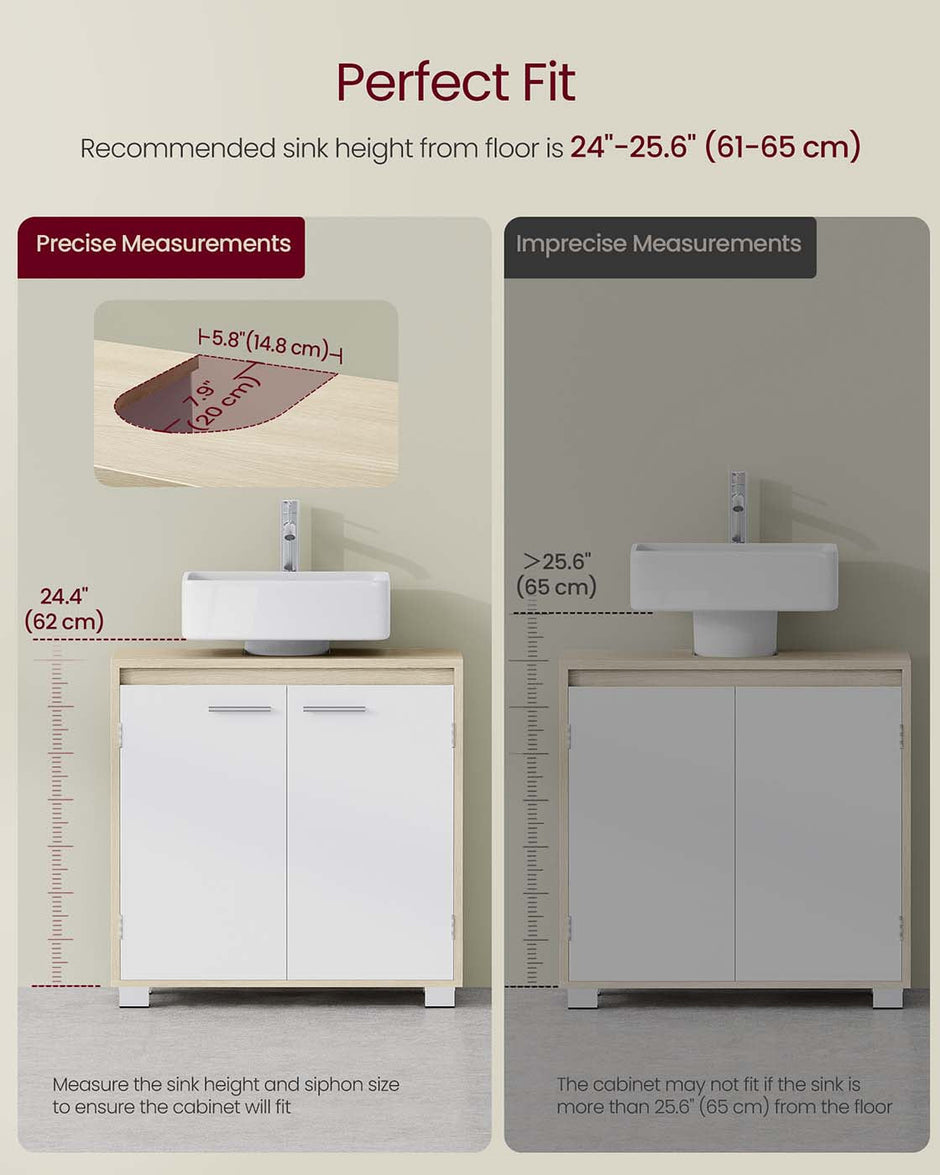 Under Sink Bathroom Cabinet – MDF – Natural Beige and Cloud White – Two Storage Compartments