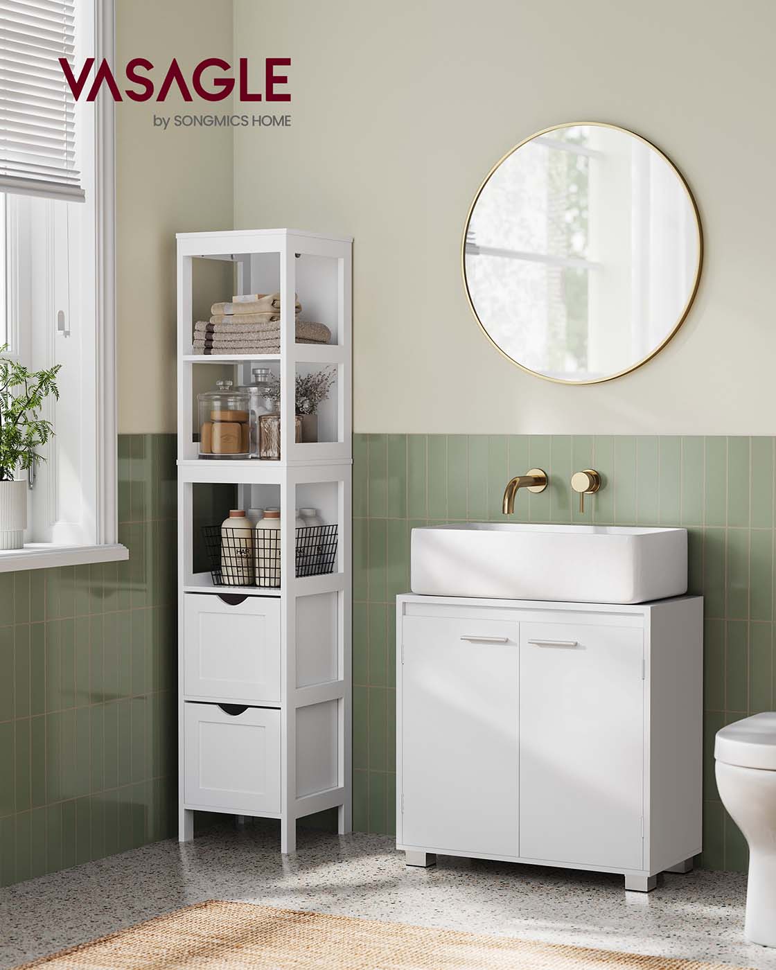 Under Sink Bathroom Cabinet – Engineered Wood – Cloud White – 2 Storage Compartments