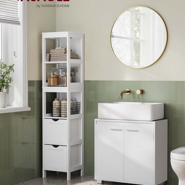 Under Sink Bathroom Cabinet – Engineered Wood – Cloud White – 2 Storage Compartments