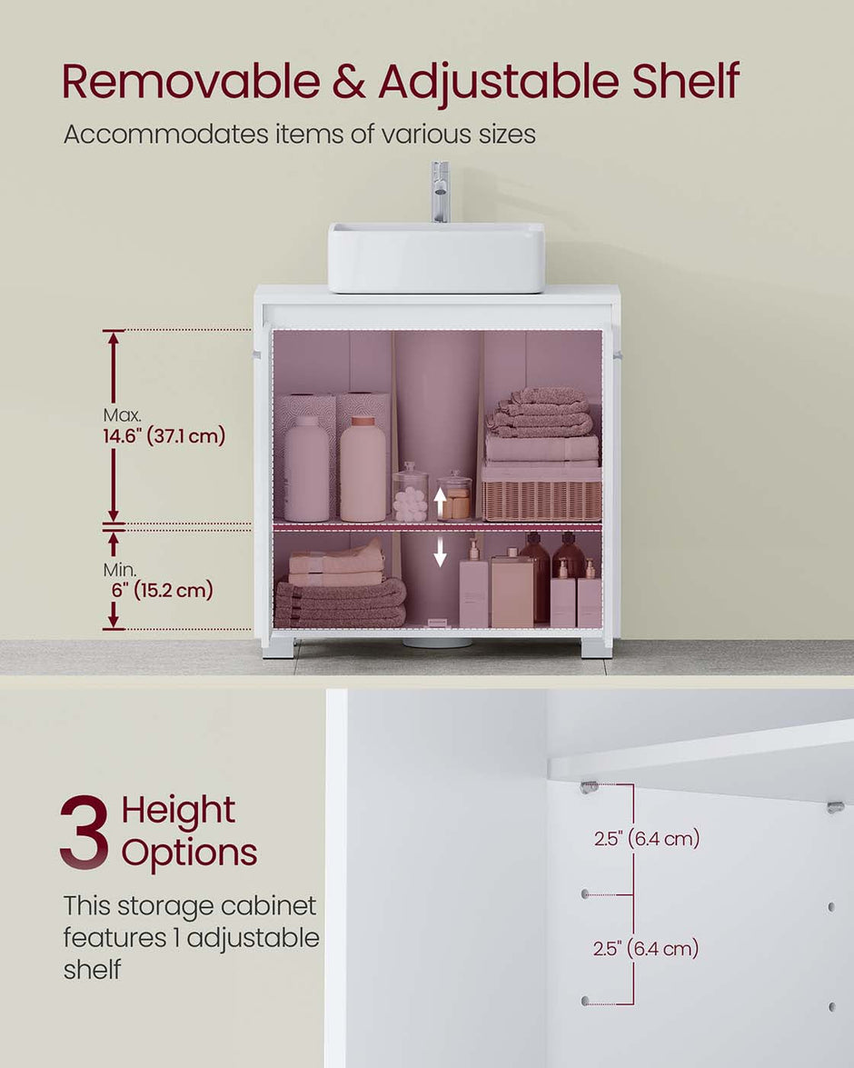 Under Sink Bathroom Cabinet – Engineered Wood – Cloud White – 2 Storage Compartments