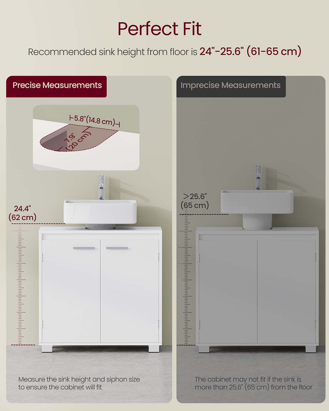 Under Sink Bathroom Cabinet – Engineered Wood – Cloud White – 2 Storage Compartments