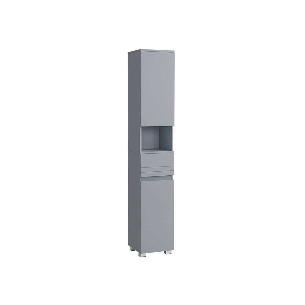 Tall Bathroom Cabinet – Wood – White – Sleek Design with Adjustable Shelves and Drawer