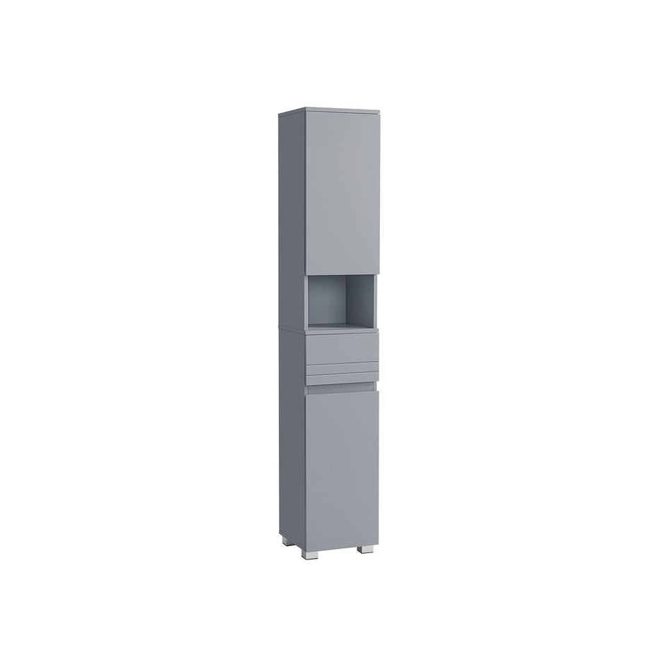Tall Bathroom Cabinet – Wood – White – Sleek Design with Adjustable Shelves and Drawer