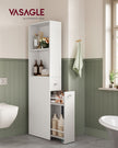 Tall Bathroom Cabinet – Wood – Classic White – Freestanding Slim Storage with Drawers and Adjustable Shelf