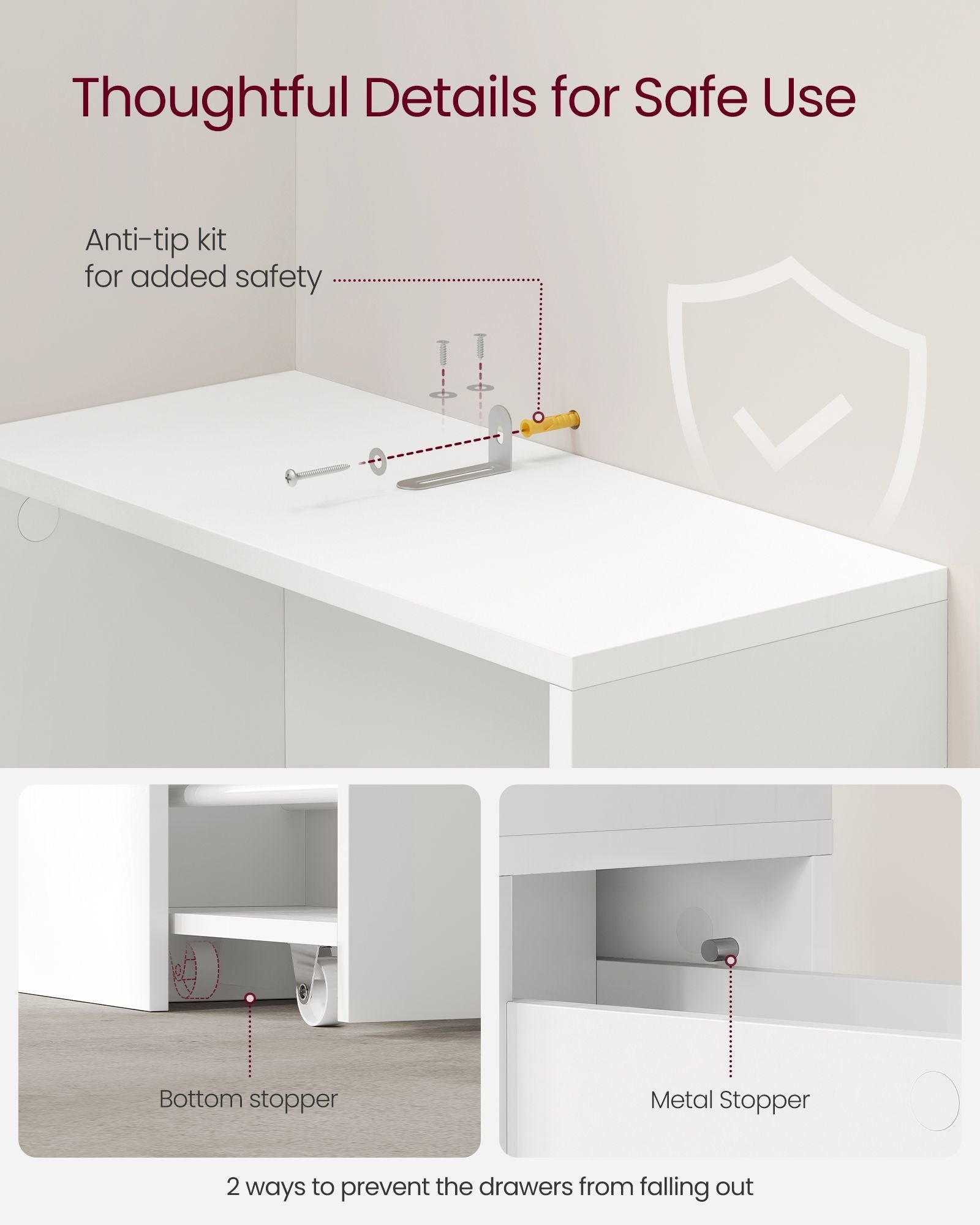 Tall Bathroom Cabinet – Wood – Classic White – Freestanding Slim Storage with Drawers and Adjustable Shelf