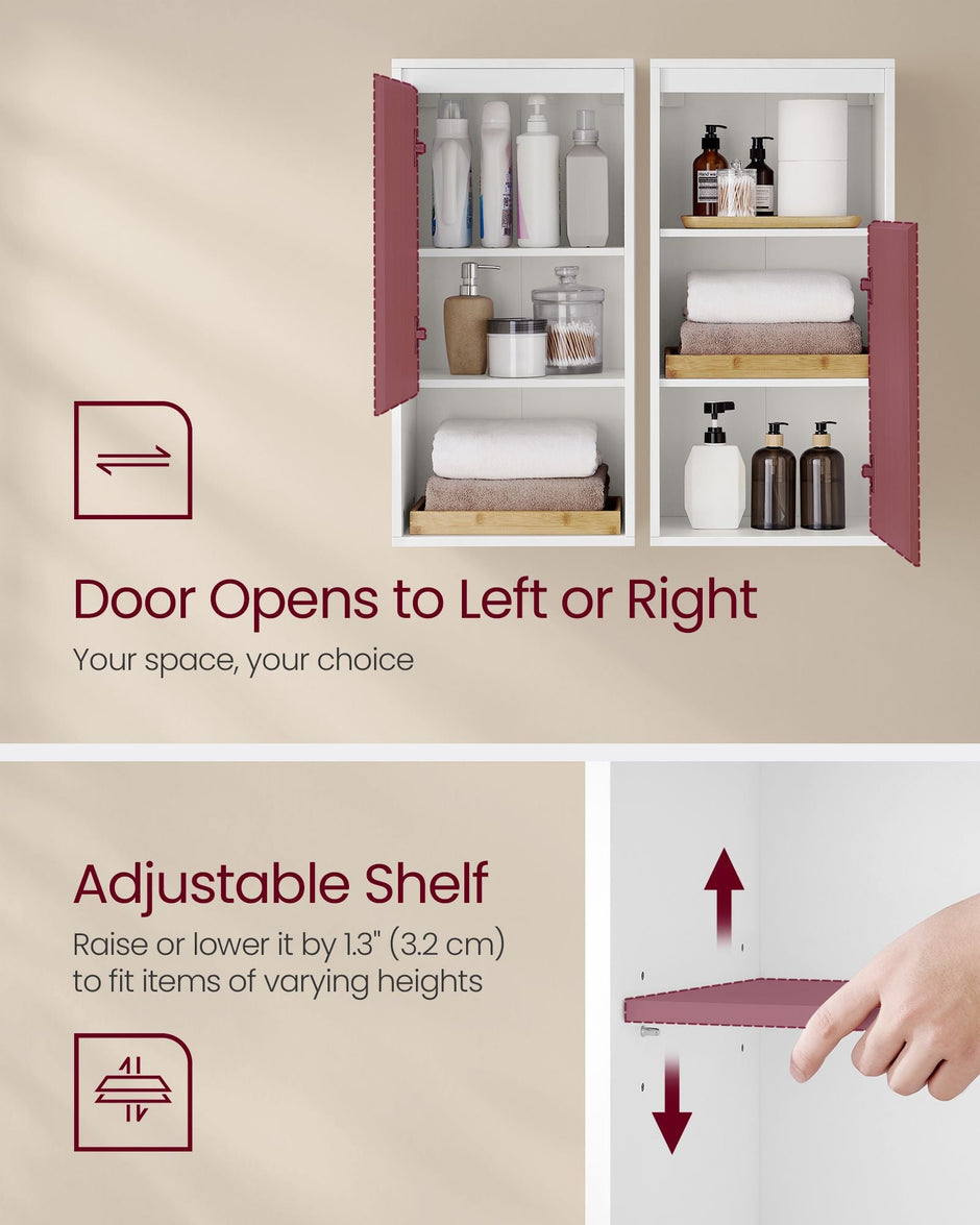 Wall-Mounted Bathroom Cabinet – MDF – Cloud White and Natural Beige – Adjustable Door Swing Direction and Shelf