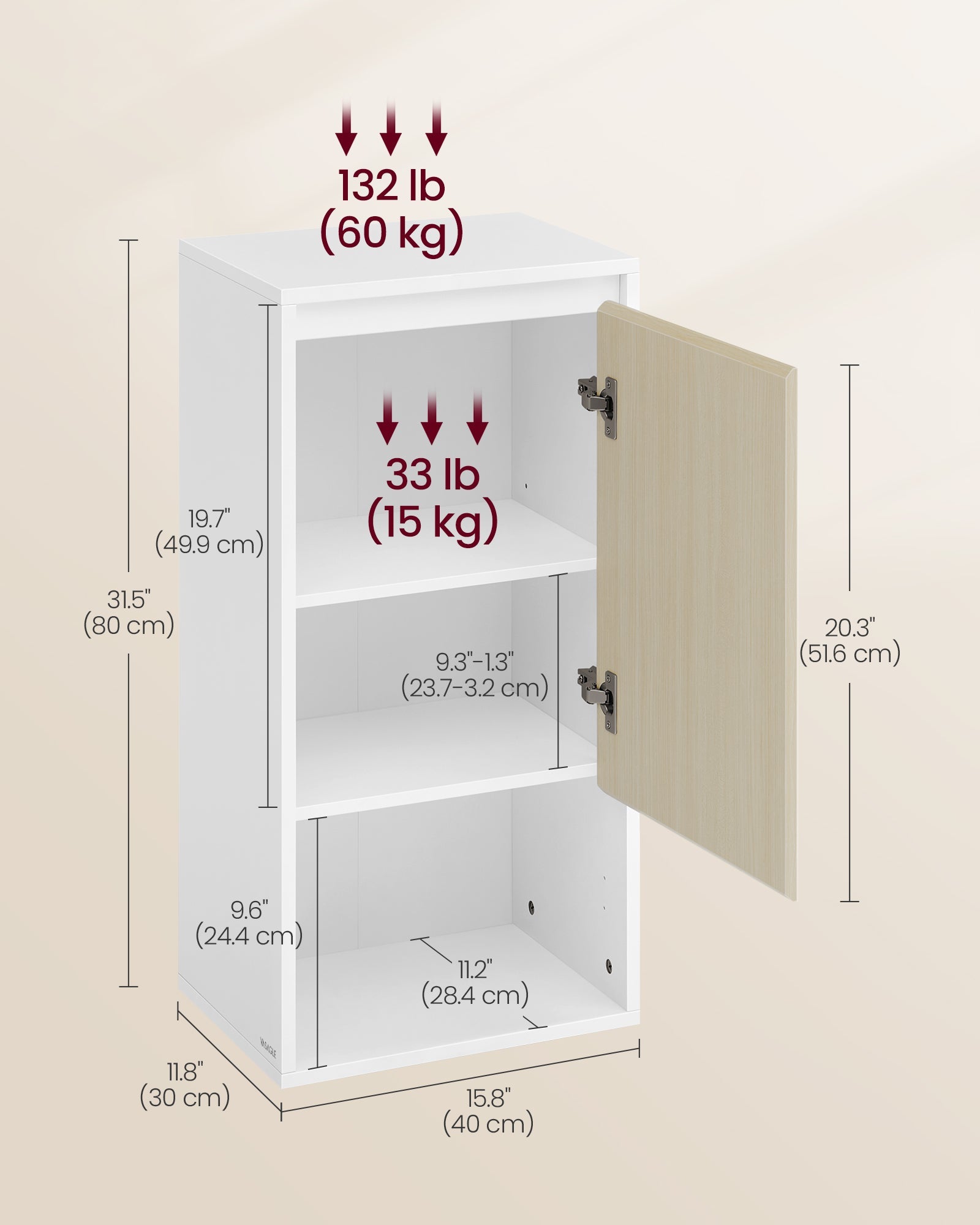 Wall-Mounted Bathroom Cabinet – MDF – Cloud White and Natural Beige – Adjustable Door Swing Direction and Shelf