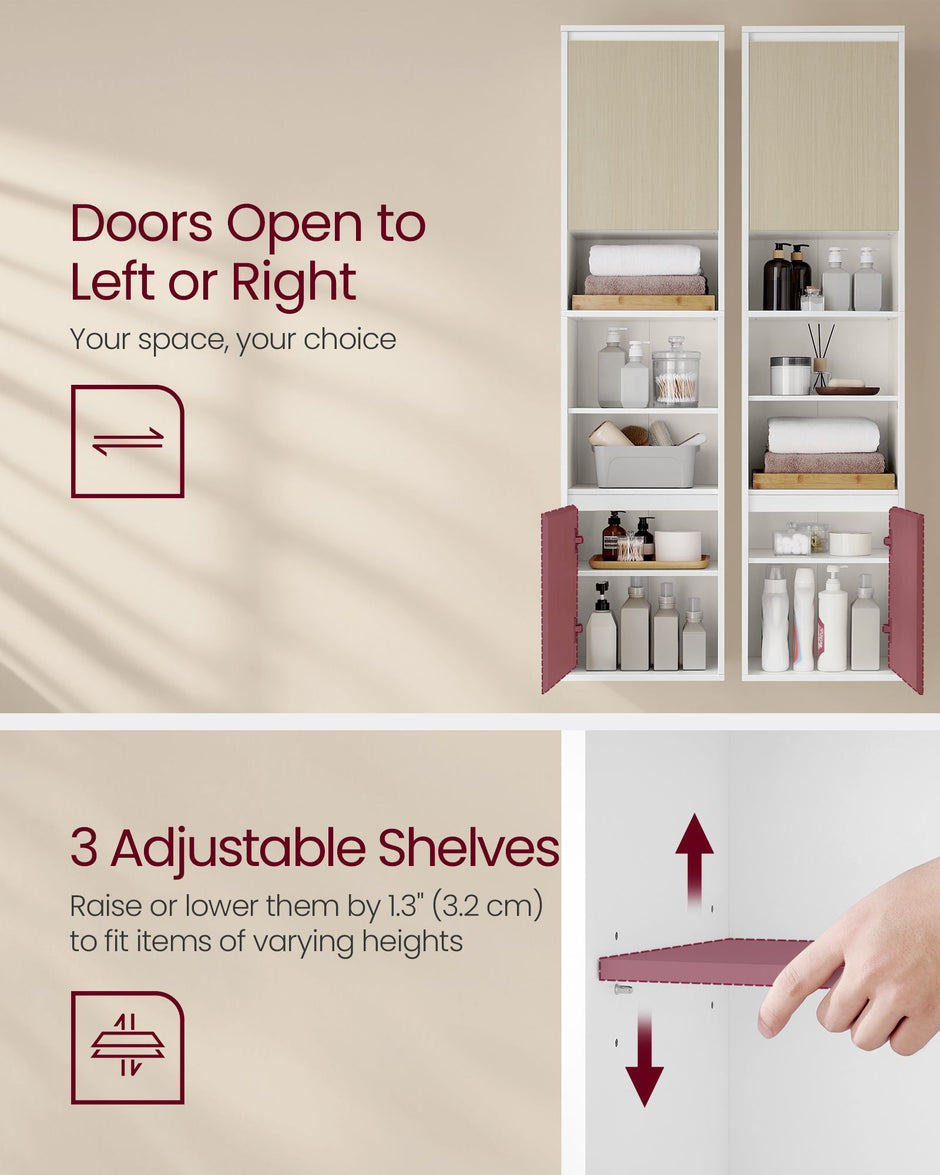 Wall-Mounted Bathroom Cabinet – Engineered Wood – Cloud White and Natural Beige – Adjustable Shelves and Door Swing Direction