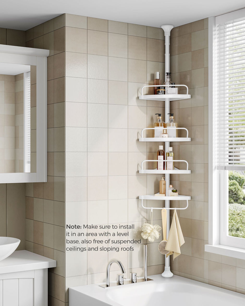 Adjustable Bathroom Corner Shelf – Metal – Silver – 4 Tier Telescopic Organizer