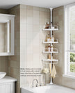 Adjustable Bathroom Corner Shelf – Metal – Silver – 4 Tier Telescopic Organizer
