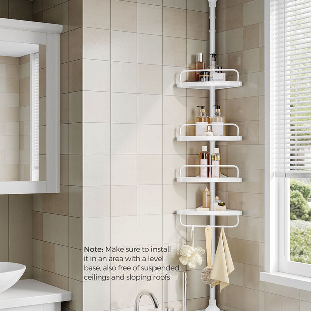 Adjustable Bathroom Corner Shelf – Metal – Silver – 4 Tier Telescopic Organizer