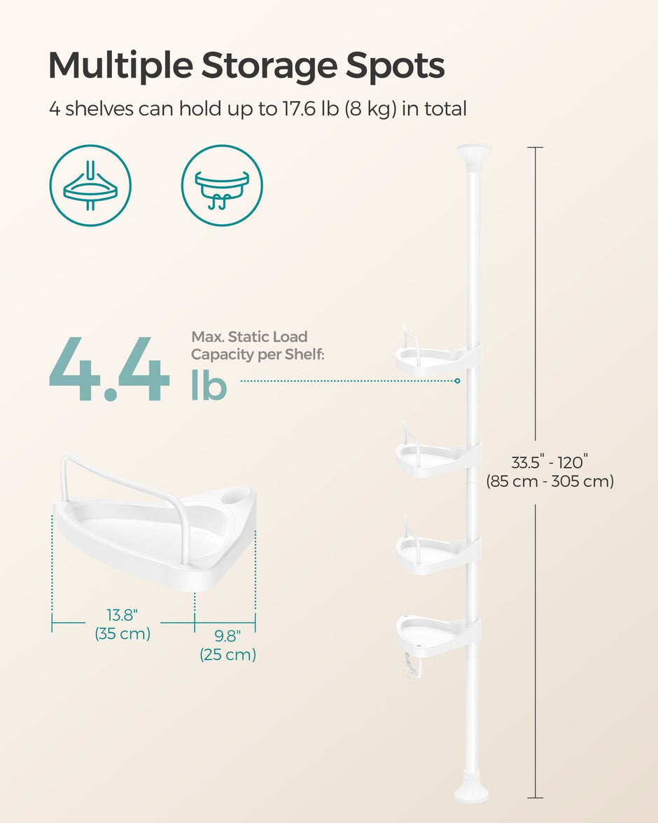 Adjustable Bathroom Corner Shelf – Metal – Silver – 4 Tier Telescopic Organizer