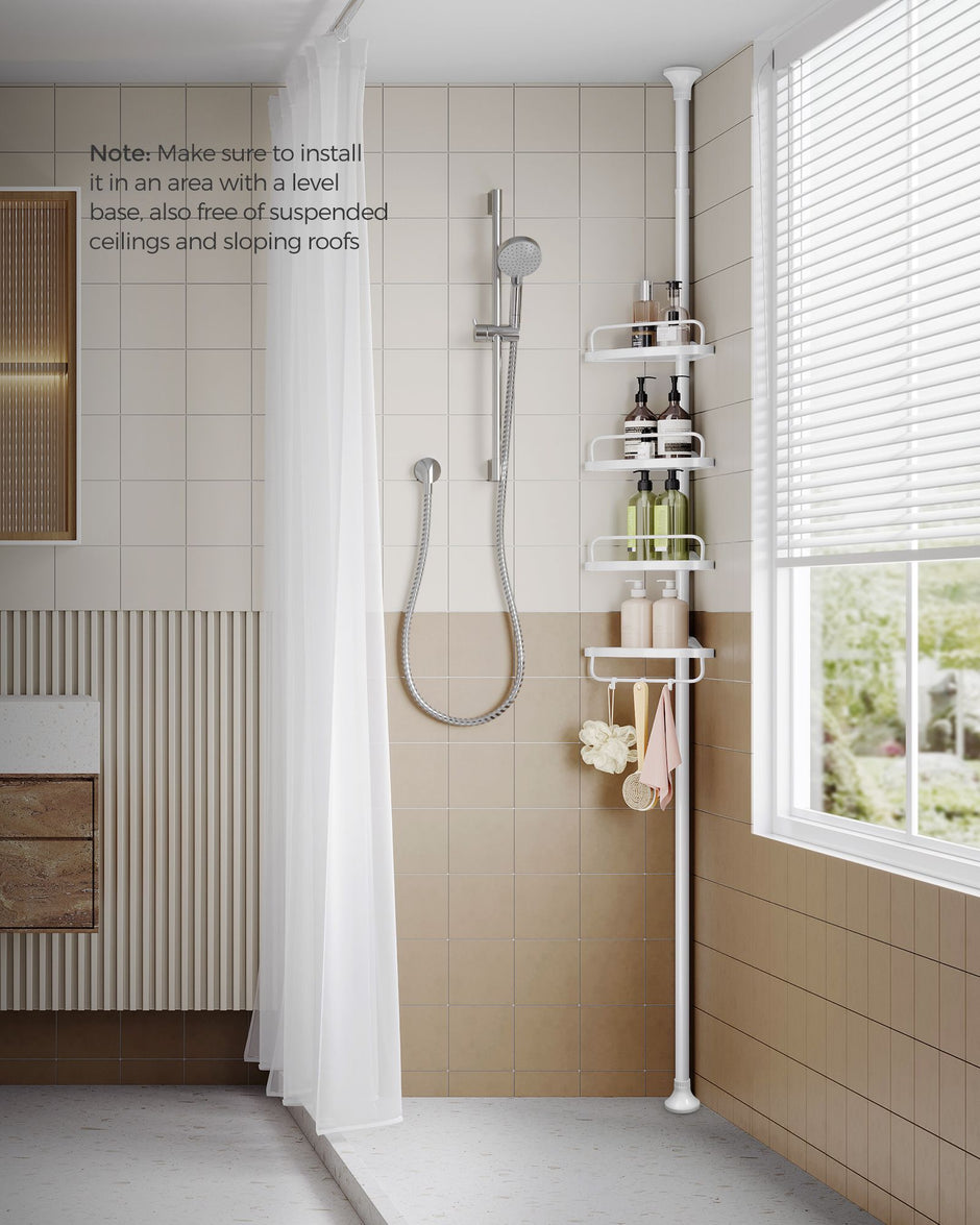 Adjustable Bathroom Corner Shelf – Metal – Silver – 4 Tier Telescopic Organizer