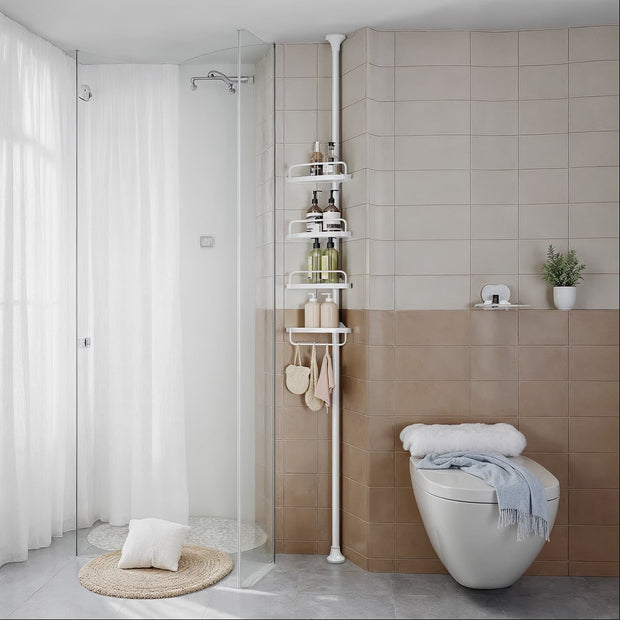Bathroom Storage Rack – Metal – White – Adjustable 4-Tier Corner Shelf