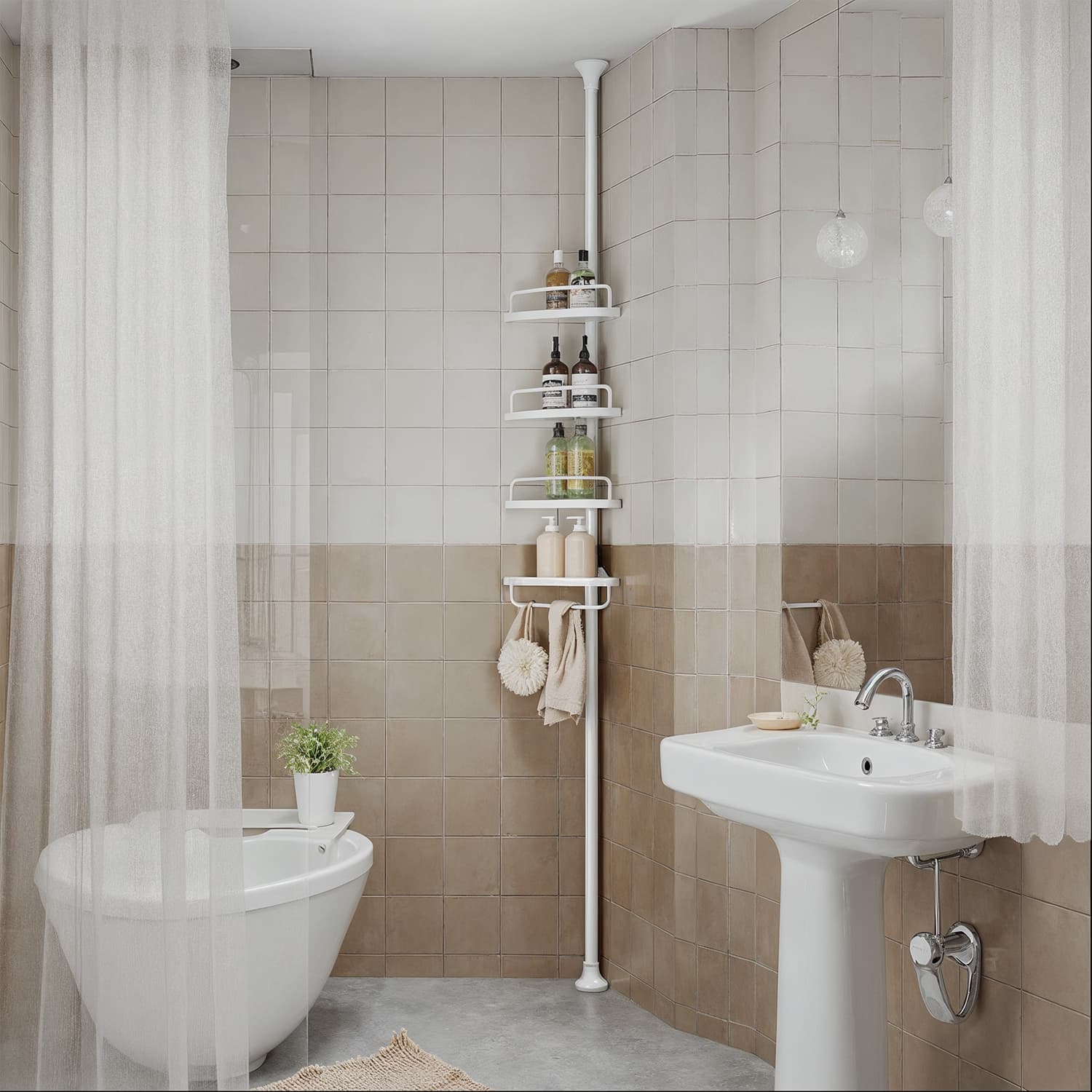 Bathroom Storage Rack – Metal – White – Adjustable 4-Tier Corner Shelf