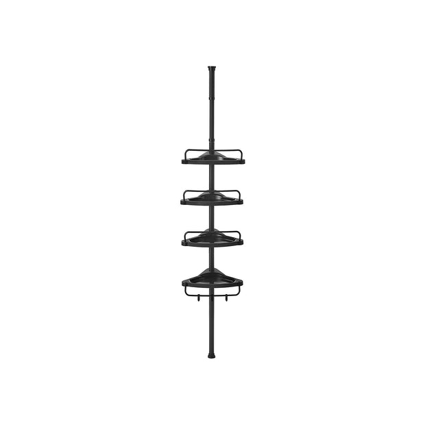 Adjustable Corner Bathroom Shelf – Metal – Black – Telescopic 4-Tier Design