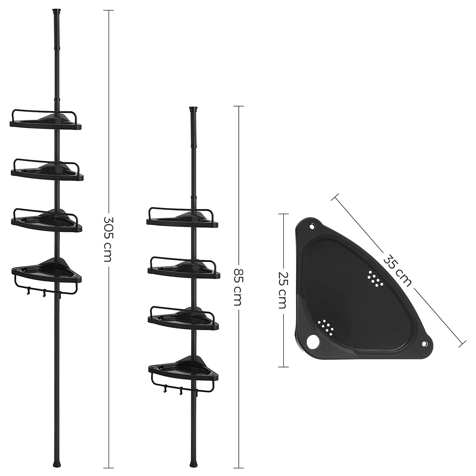 Adjustable Corner Bathroom Shelf – Metal – Black – Telescopic 4-Tier Design