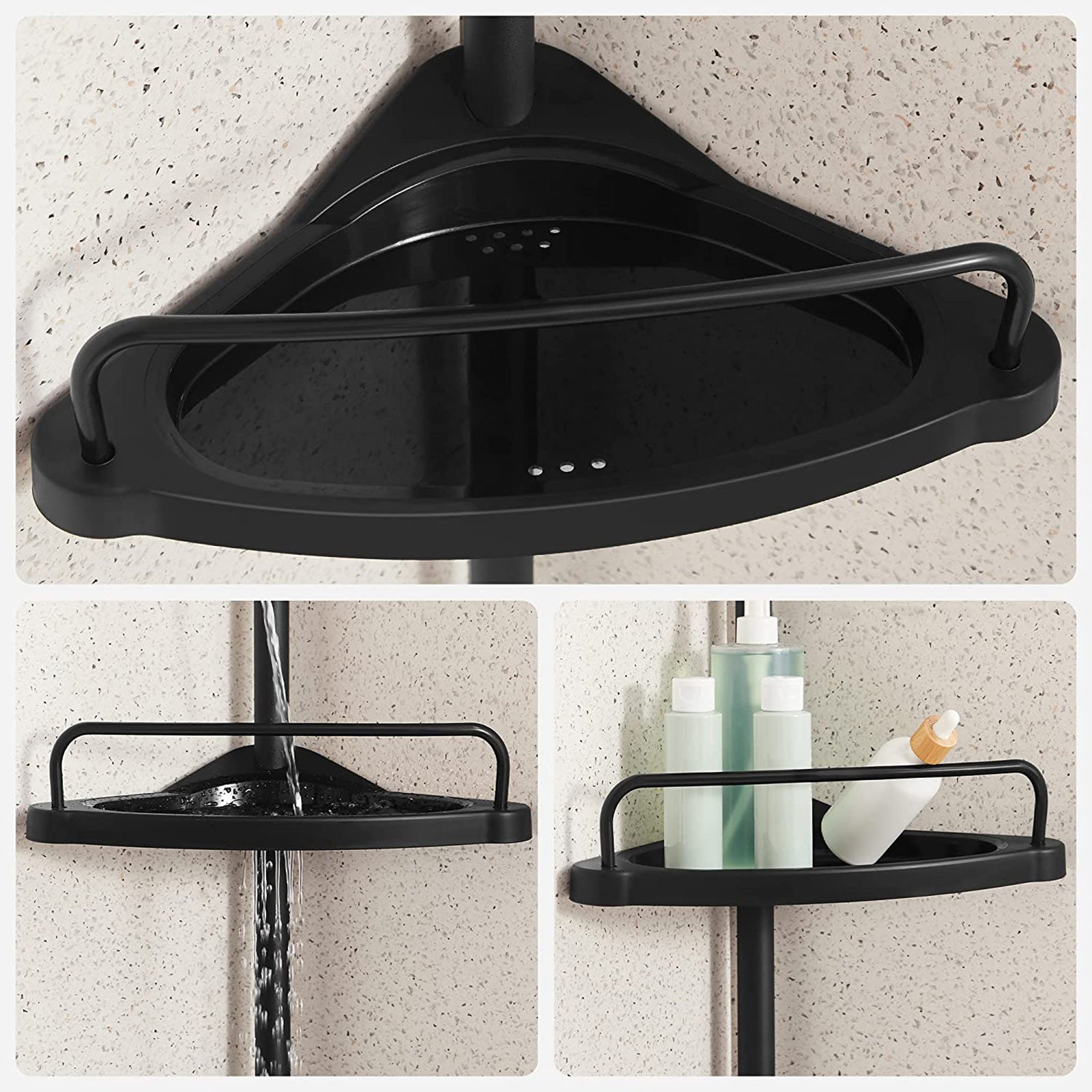 Adjustable Corner Bathroom Shelf – Metal – Black – Telescopic 4-Tier Design