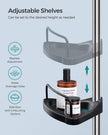 Adjustable Shower Caddy – Stainless Steel – Silver & Black – 4 Tiers with Hooks and Towel Bar