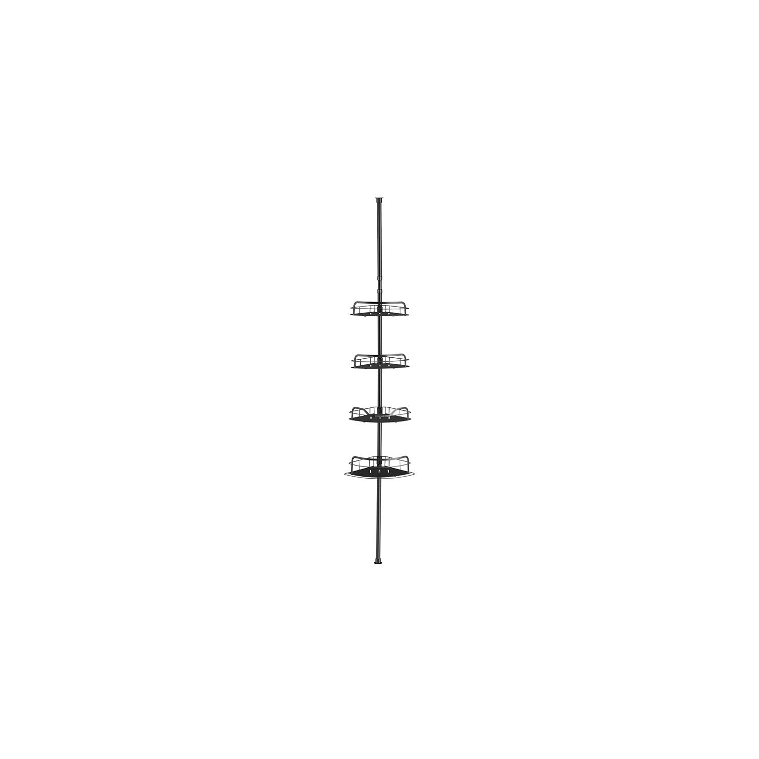 4-Tier Corner Shower Caddy – Rust-Resistant – Ink Black – Height Adjustable with Tension Pole