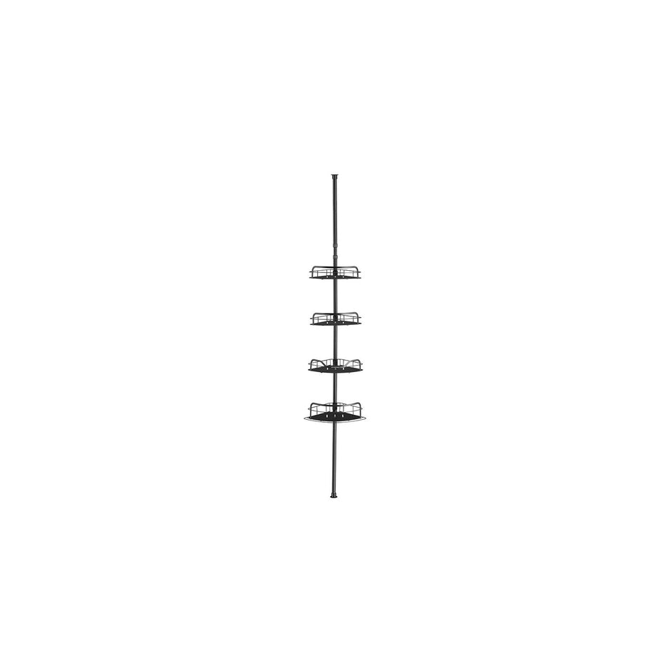 4-Tier Corner Shower Caddy – Rust-Resistant – Ink Black – Height Adjustable with Tension Pole