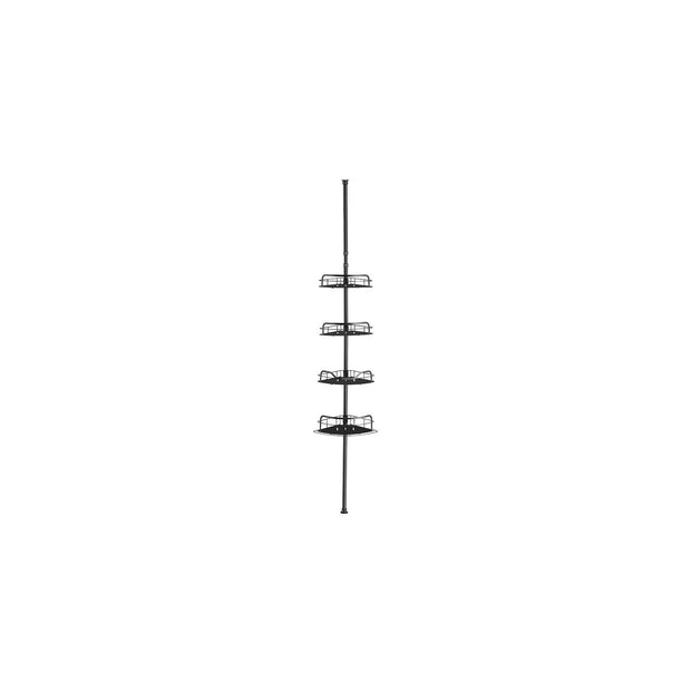 4-Tier Corner Shower Caddy – Rust-Resistant – Ink Black – Height Adjustable with Tension Pole