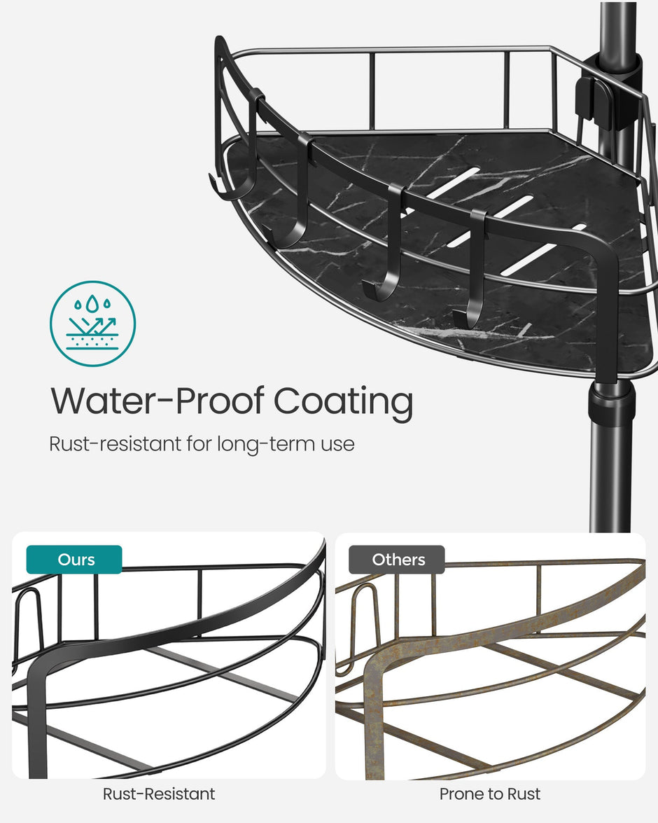 4-Tier Corner Shower Caddy – Rust-Resistant – Ink Black – Height Adjustable with Tension Pole