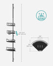 4-Tier Corner Shower Caddy – Rust-Resistant – Ink Black – Height Adjustable with Tension Pole