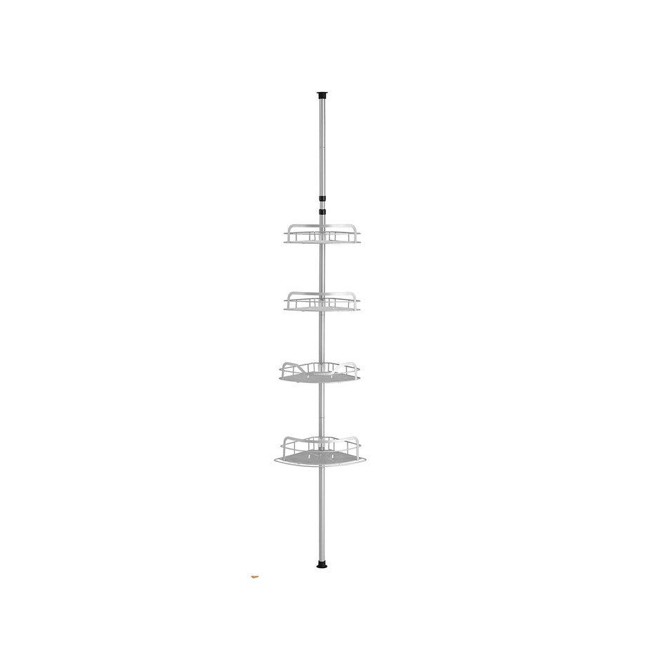 4-Tier Corner Shower Caddy – Rust-Resistant – Dove Grey – Height Adjustable with Tension Pole