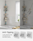 4-Tier Corner Shower Caddy – Rust-Resistant – Dove Grey – Height Adjustable with Tension Pole