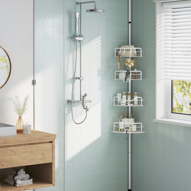 4-Tier Corner Shower Caddy – Rust-Resistant – Cloud White – Height Adjustable Tension Pole