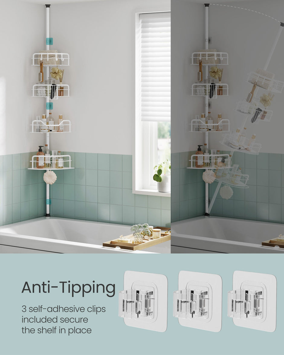 4-Tier Corner Shower Caddy – Rust-Resistant – Cloud White – Height Adjustable Tension Pole
