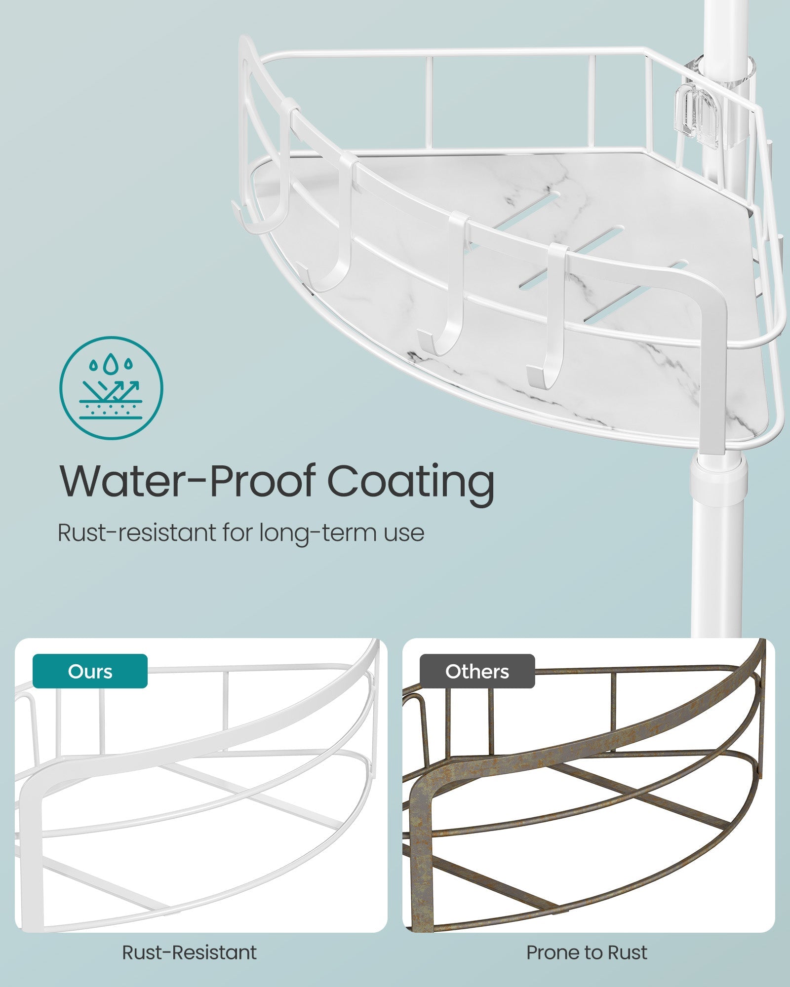 4-Tier Corner Shower Caddy – Rust-Resistant – Cloud White – Height Adjustable Tension Pole