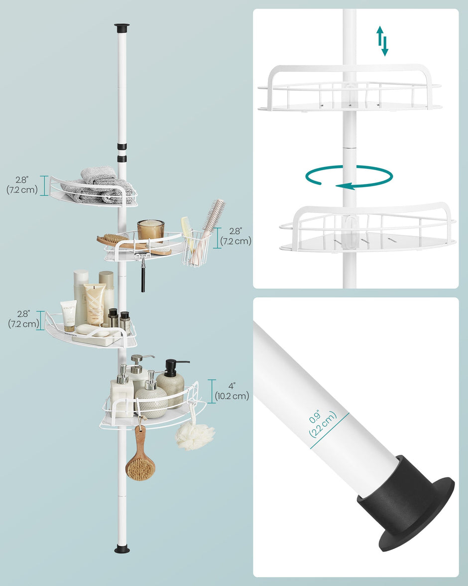 4-Tier Corner Shower Caddy – Rust-Resistant – Cloud White – Height Adjustable Tension Pole