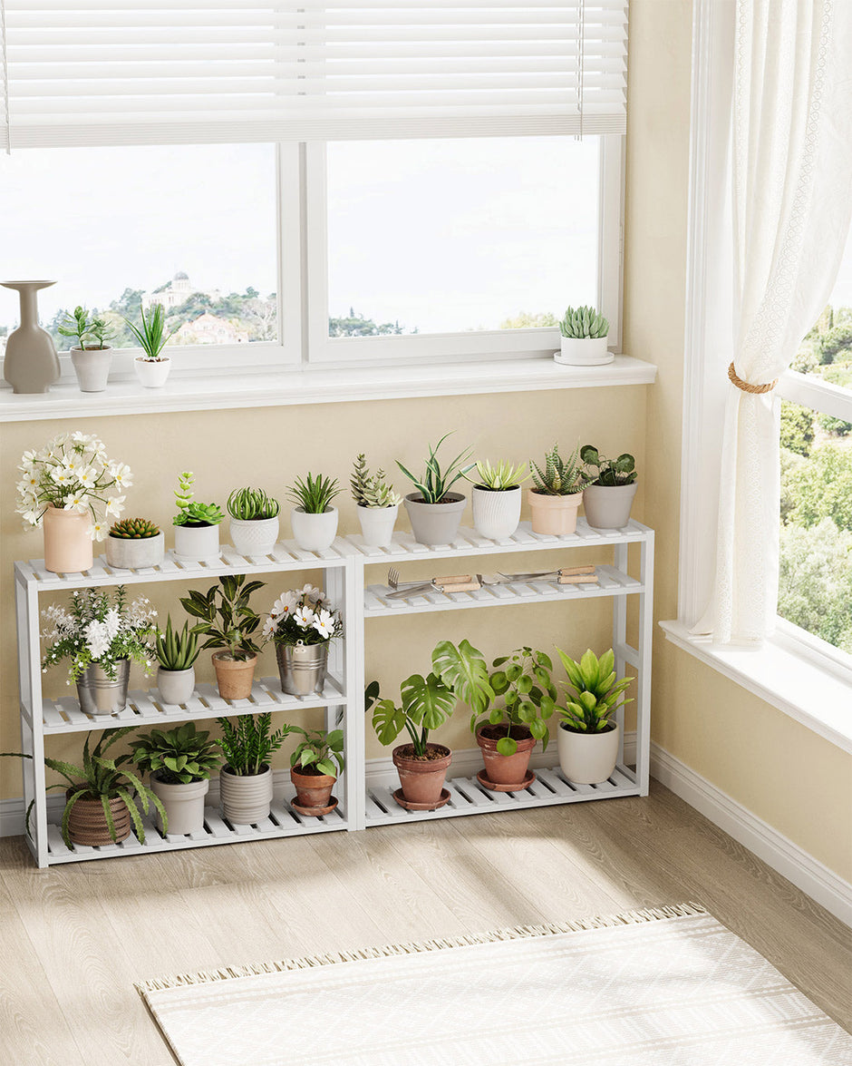 Adjustable Rack – Bamboo – White – 3-Tier Space-Saving Wall Shelf 60 x 15 x 54 cm