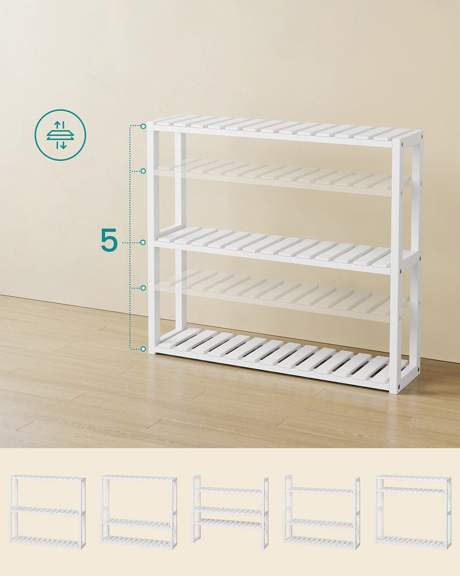 Adjustable Rack – Bamboo – White – 3-Tier Space-Saving Wall Shelf 60 x 15 x 54 cm