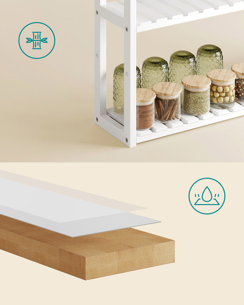 Adjustable Rack – Bamboo – White – 3-Tier Space-Saving Wall Shelf 60 x 15 x 54 cm