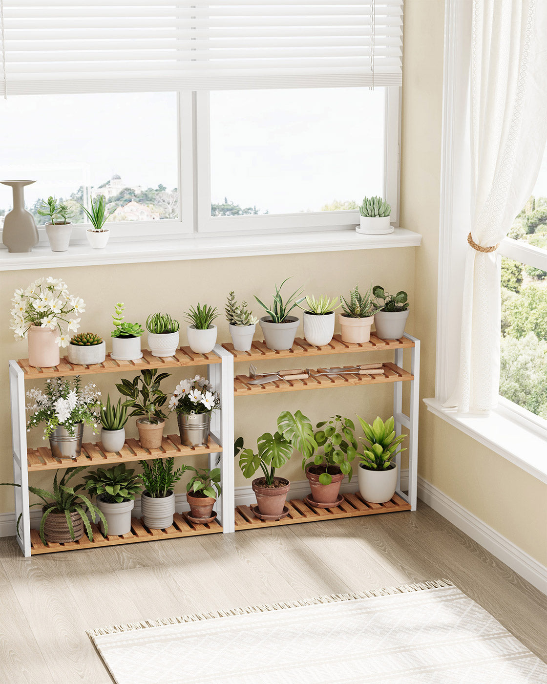 3-Tier Adjustable Bathroom Shelf – Bamboo – White – Space-saving Design