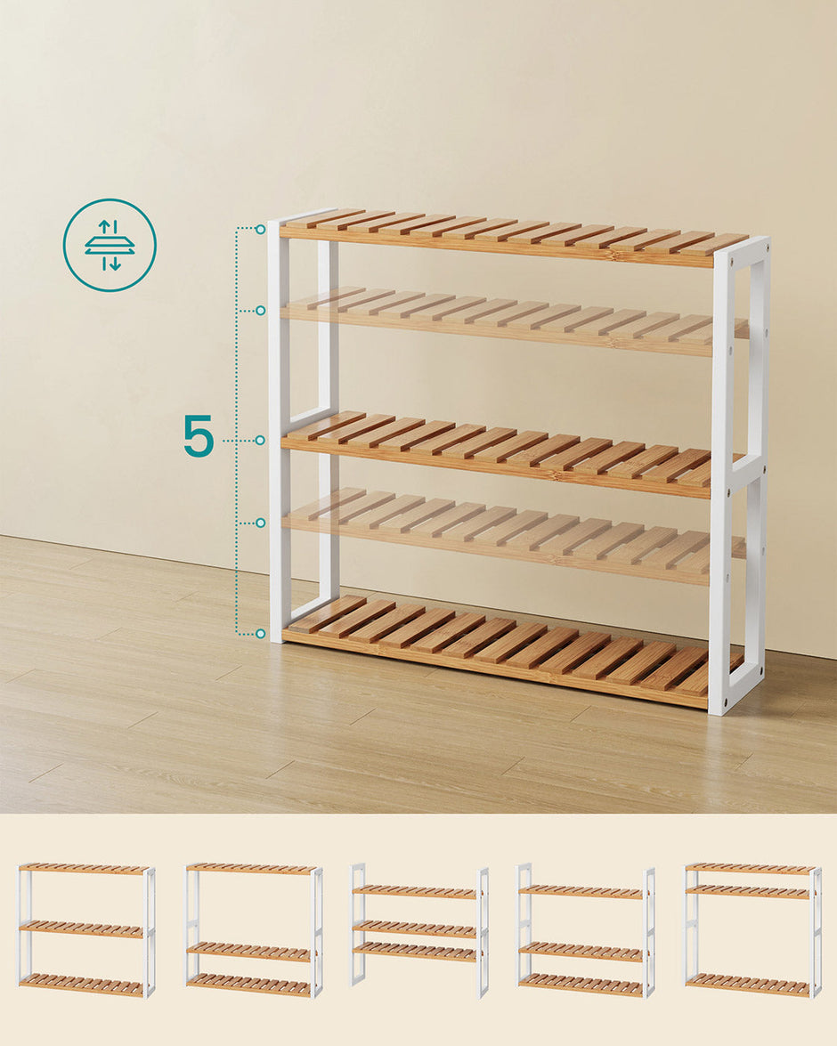 3-Tier Adjustable Bathroom Shelf – Bamboo – White – Space-saving Design