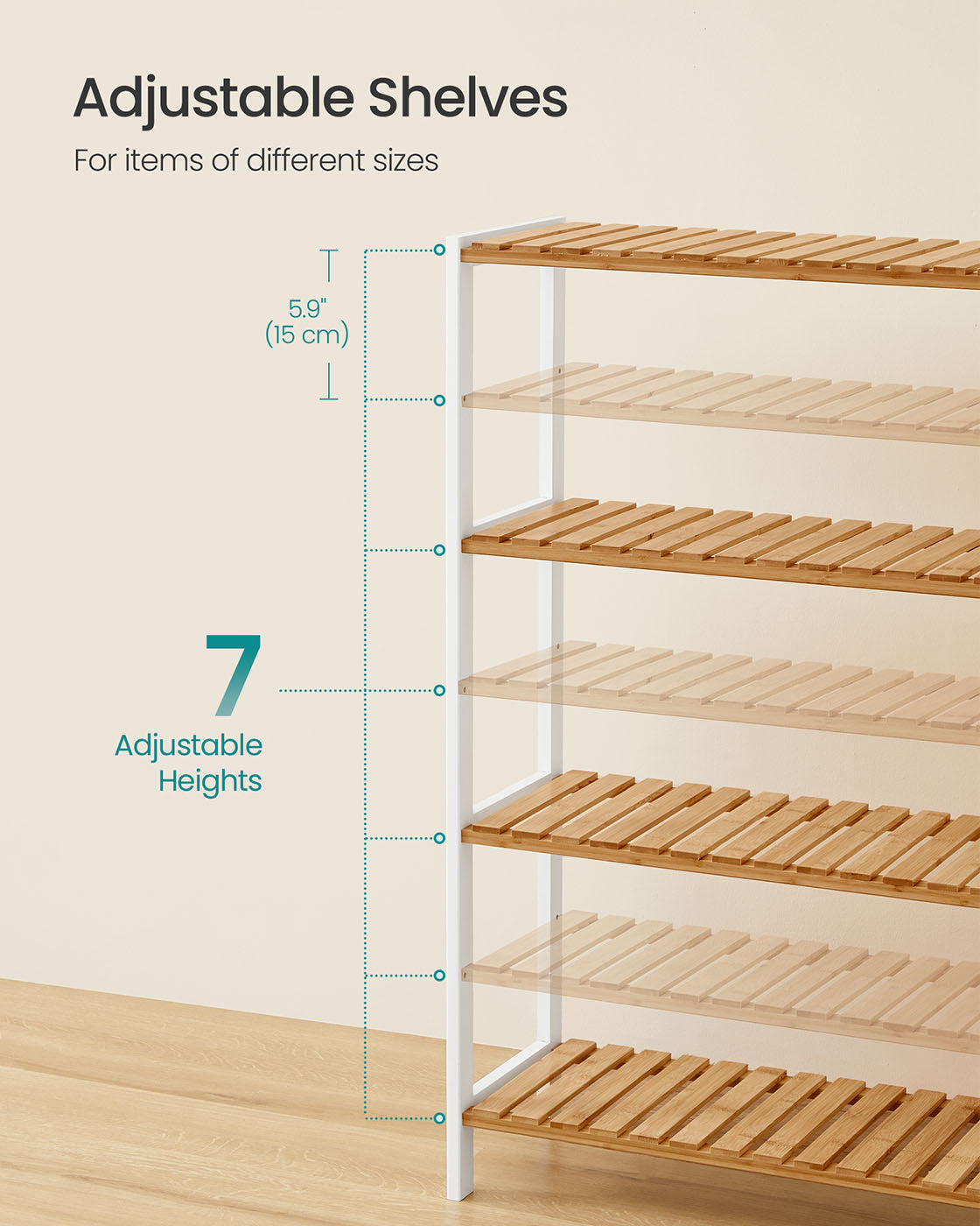 4-Tier Shelving Unit – Bamboo – White and Natural – Multifunctional