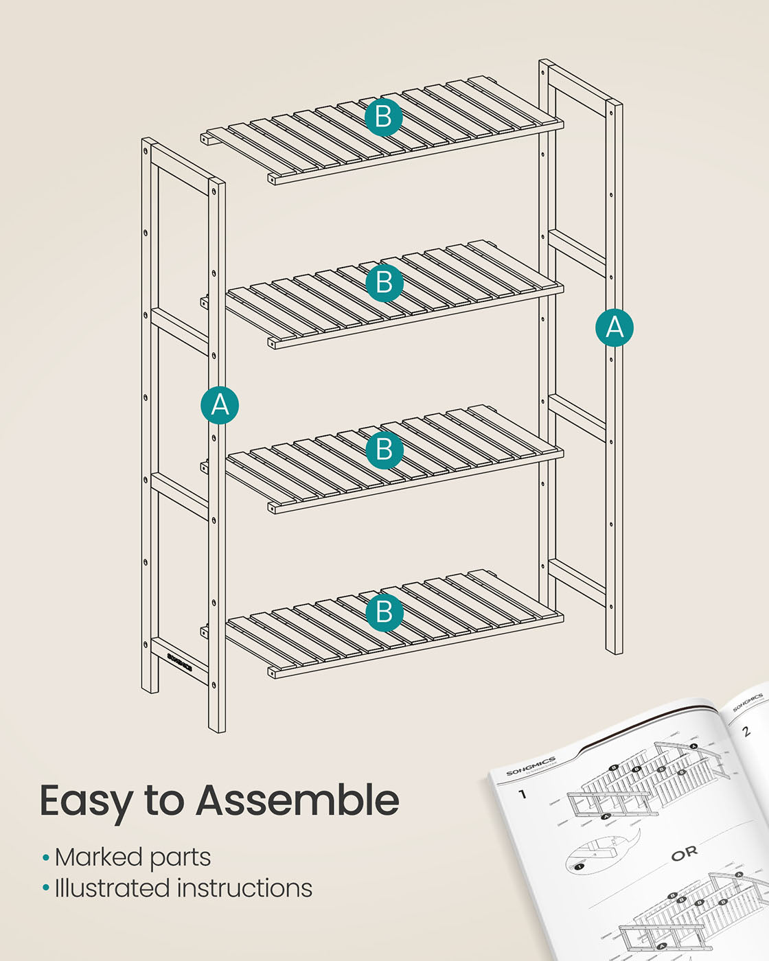 4-Tier Shelving Unit – Bamboo – White and Natural – Multifunctional