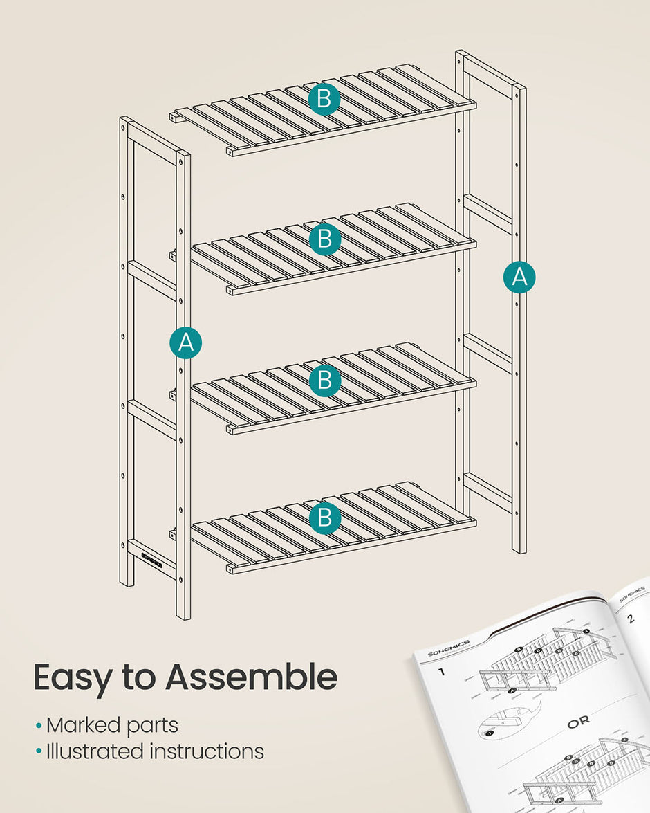 4-Tier Shelving Unit – Bamboo – White and Natural – Multifunctional