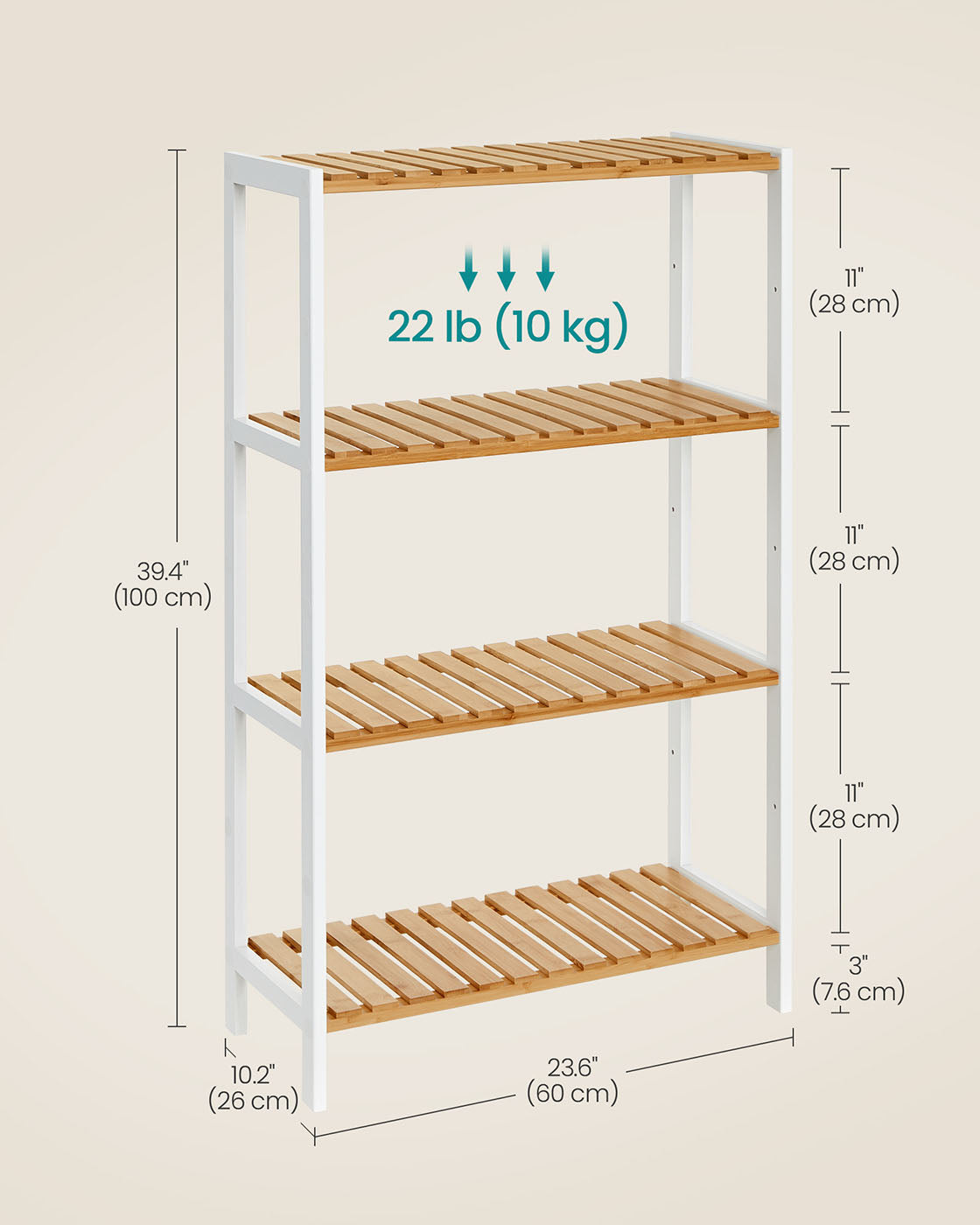4-Tier Shelving Unit – Bamboo – White and Natural – Multifunctional