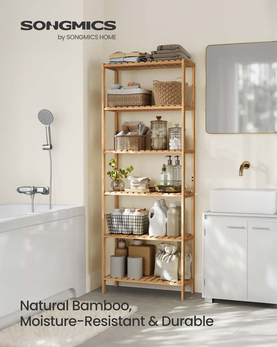 Bamboo Storage Shelf – Natural Beige – Six-Tier Multifunctional Unit