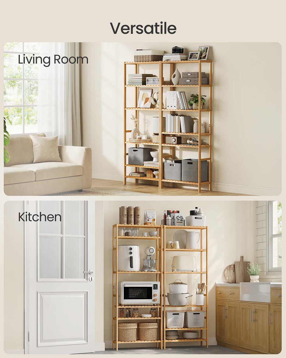 Bamboo Storage Shelf – Natural Beige – Six-Tier Multifunctional Unit