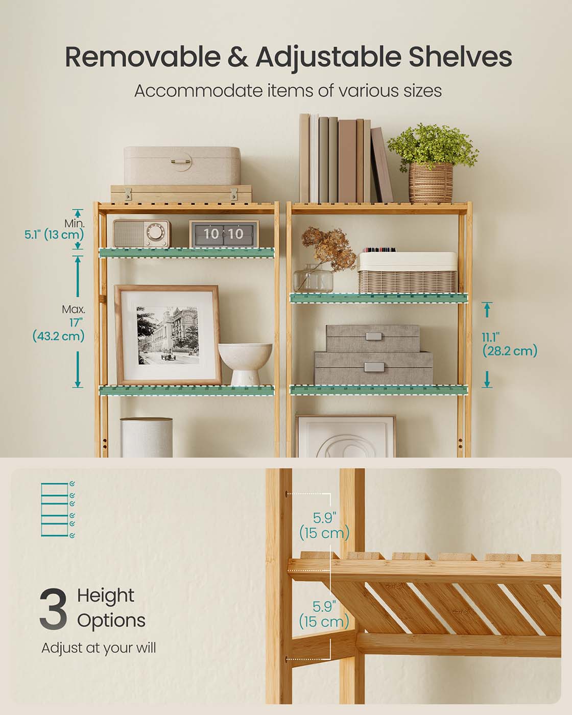 Bamboo Storage Shelf – Natural Beige – Six-Tier Multifunctional Unit
