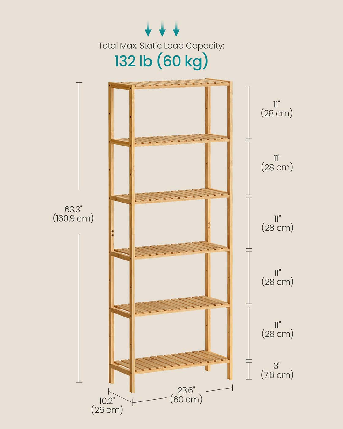 Bamboo Storage Shelf – Natural Beige – Six-Tier Multifunctional Unit