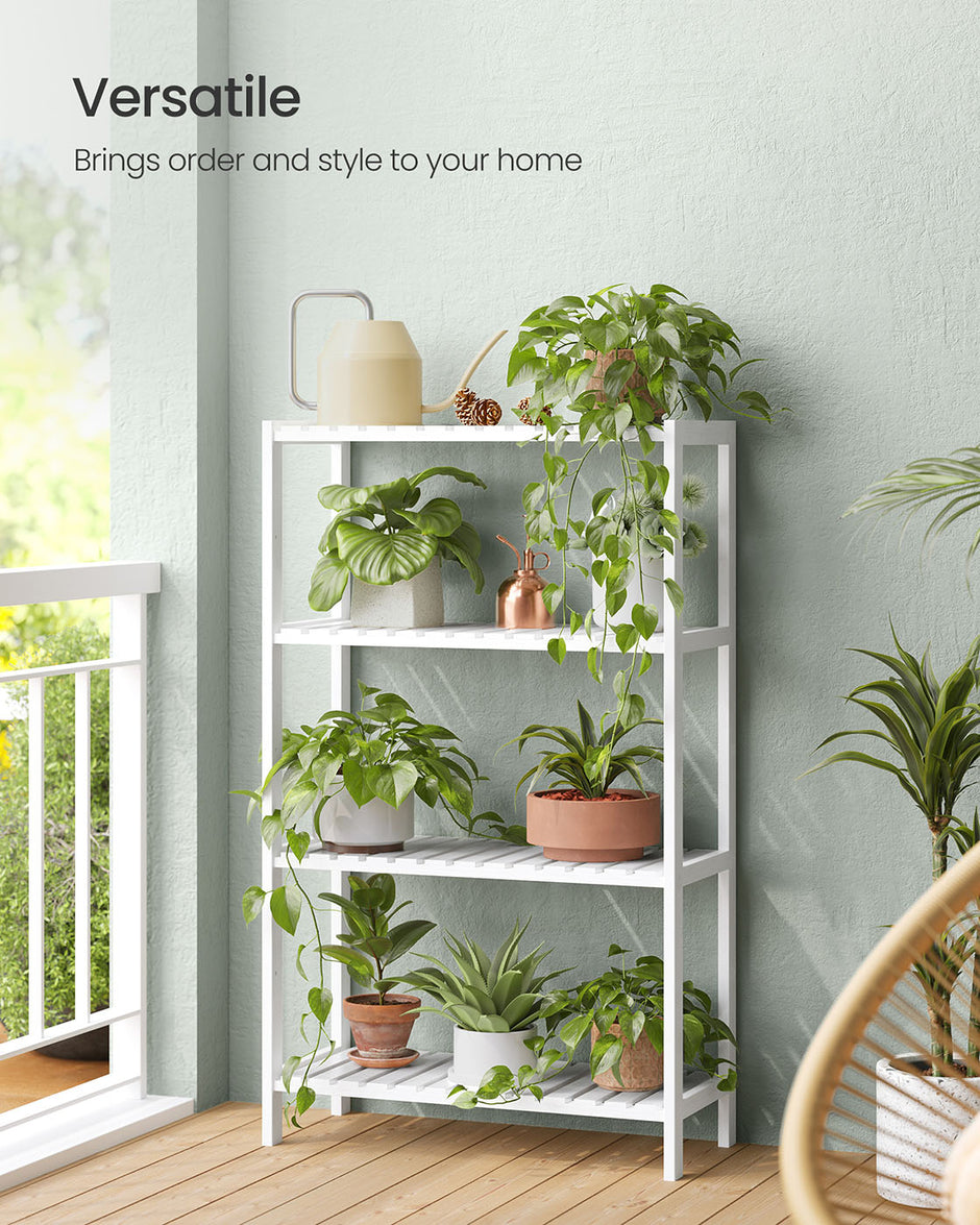 4-Tier Bamboo Storage Shelf – White – Multifunctional Design for Hallway, Bathroom, Living Room, Balcony, Kitchen – 26 x 60 x 100 cm